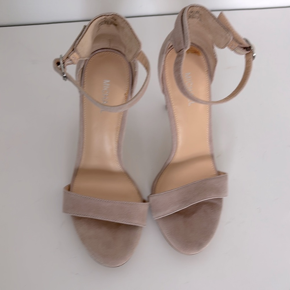 Michael Kors Heels 10 Samantha Nude Suede Ankle Strap Quiet Luxury Romantic Glam - Picture 4 of 13